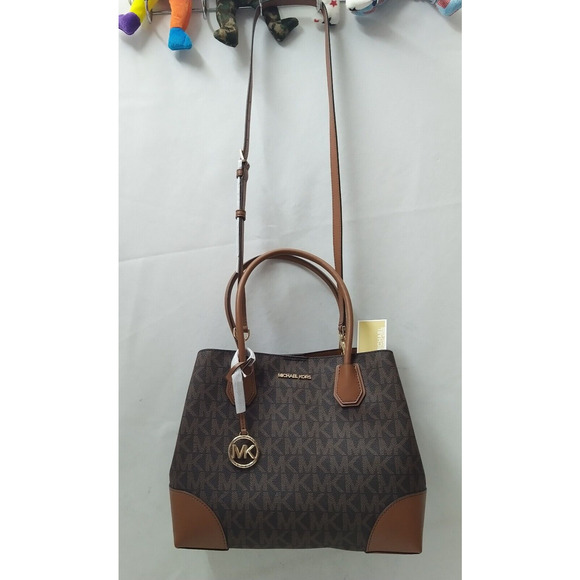 Michael Kors Mercer Gallery Brown Leather MK Printed Satchel Tote Bag - NWT $358 - Picture 14 of 16